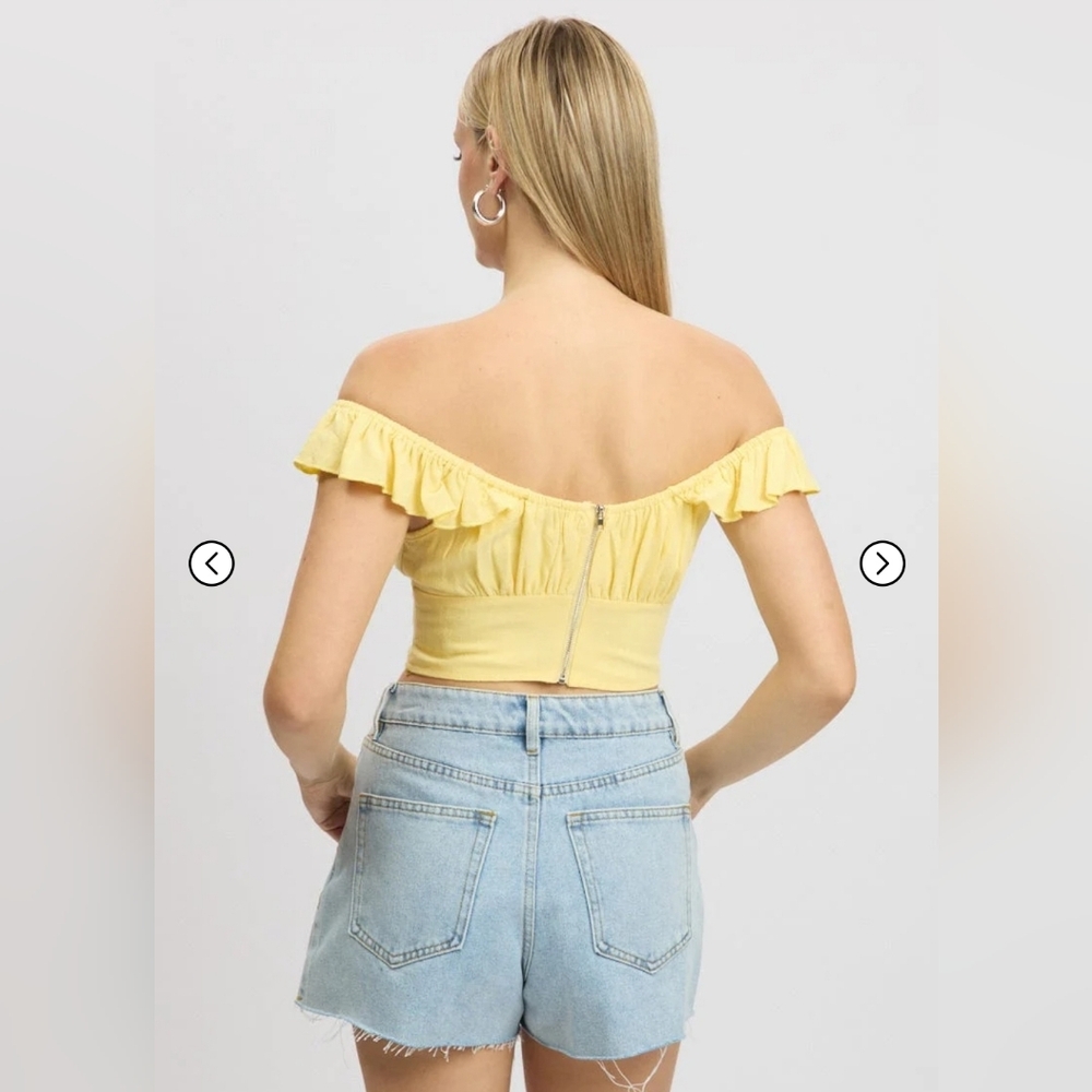NWT Yellow Off-Shoulder Ruffle Top - Picture 2 of 6